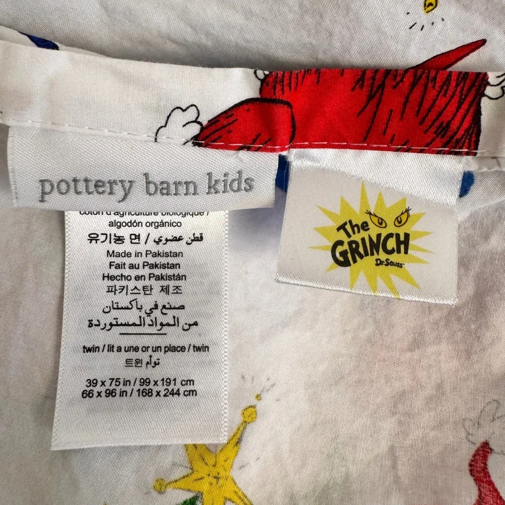 Pottery Barn Kids Flat Sheet Twin White The Grinch Holiday Christmas Bedding